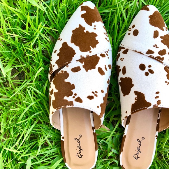 Cow Print Vegan Suede Mule Flats - Picture 12 of 12